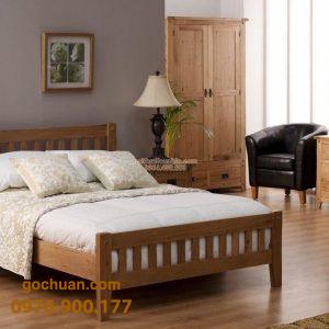 Bộ phòng ngủ gỗ sồi Mỹ giường nan